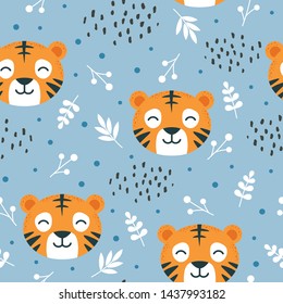 tiger pattern seamless  background, vector illustration, animal cartoon pattern