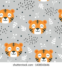 tiger pattern seamless  background, vector illustration, animal cartoon pattern