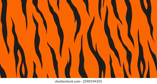 Tiger pattern. Seamless pattern of black stripes. Animal fur pattern. Black vertical stripes on orange background. 