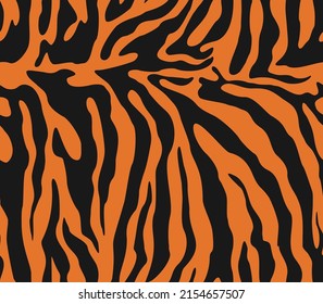Tiger pattern vector seamless print, black stripes on orange background, stylish design.