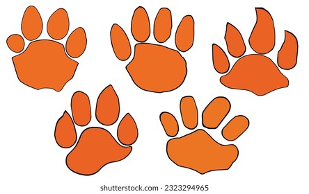 Tiger paw clipart vector set flat design on white background, animal isolated icon collection element No.1