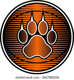 tiger paw print logo inside basketball for school, college or league