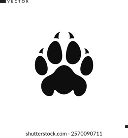 Tiger paw print silhouette. Animal footprint icon. Isolated paw print on white background