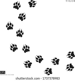 Tiger paw prints. Silhouette. Isolated paw prints on white background