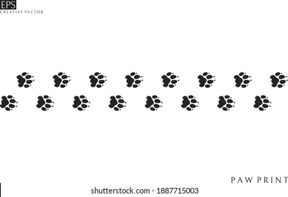 Tiger paw prints. Silhouette. Isolated paw prints on white background