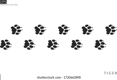 Tiger paw prints. Silhouette. Wild animal. Isolated paw prints on white background