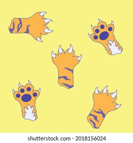 Tiger paws, vector texture. Suitable for printing fabric, twisted paper, phone cases in gifts for the new year 2022