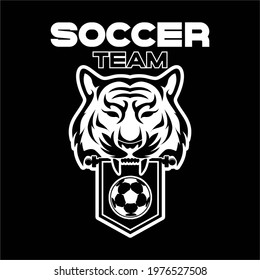 tiger with pennant flag, Soccer Football Badge Logo Design Templates | Sport Team Identity Vector Illustrations isolated on black Background