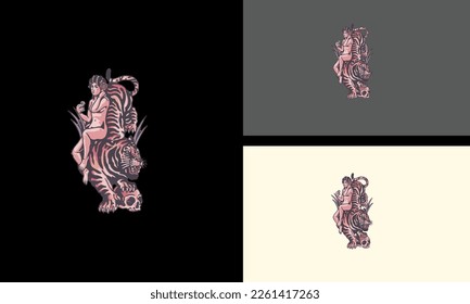 tiger with people vector illustration mascot design