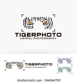Tiger photo logo design. Animal face, Wild tiger, Wild animal photography. Vector logo template