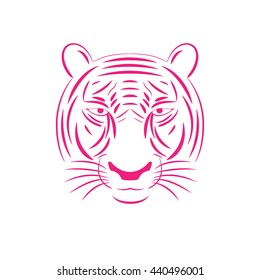 Tiger. Pink tattoo. Vector illustration of a tiger head. EPS10