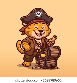 Tiger Pirate Treasure Cute Cartoon Character
