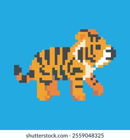 tiger pixel art, vector illustration on isolated background.