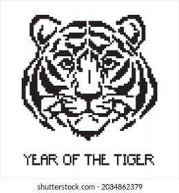 Tiger pixel,  vector pixel art tiger isolated cartoon