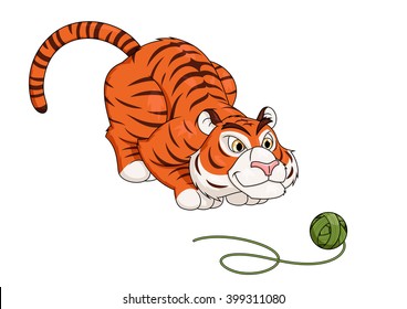 Tiger play with ball of thread 2