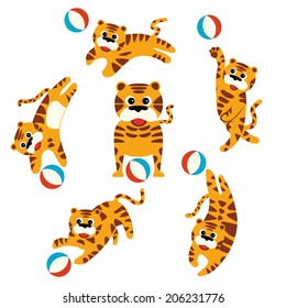 Tiger playing ball in 5 figure vector