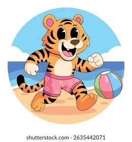 Tigre jugando pelota en la playa