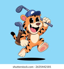 Tiger Playing Golf Cartoon Illustration