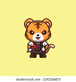 Tiger Plumber Cute Creative Kawaii Cartoon Mascot Logo