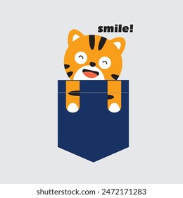 tiger in the pocket doodle cartoon icon illustration design flat cartoon style