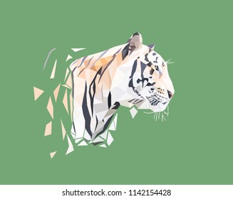 Tiger polygon, animal hunting world wild, geometric and triangle, low poly modelling, vector art and illustration.