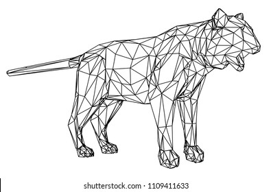 Tiger polygonal lines illustration. Abstract vector tiger on the white background