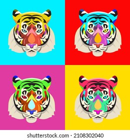 Tiger pop art style for pattern, card, banner, postcard, template, wallpaper etc.