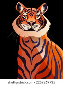 Tiger Portrait in black background vector illustrator