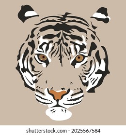 Tiger portrait head vector hand drown illustration isolated. Big wild cat. Siberian tiger (Amur tiger - Panthera tigris altaica) or Bengal tiger. Tatoo sign.symbol of chinese new year. animal.Wildlife