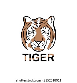 Tiger portrait head vector hand drown illustration isolated. Big wild cat. Siberian tiger (Amur tiger - Panthera tigris altaica) or Bengal tiger. Tatoo sign. animal.Wildlife