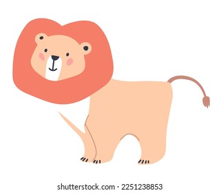 Retrato de tigres, lindo personaje aislado. Gato felino con pelaje y pelaje esponjoso. Animal león, mamífero con cola y cara feliz. Carácter de la fauna salvaje de la sabana africana. Vector en ilustración de estilo plano