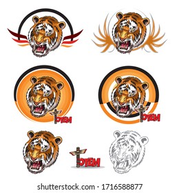 Tiger portrait, logo, totem. Isolated vector illustration. Tattoo design.
