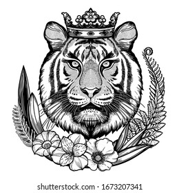 Hipster Animal Tiger In Crown Hand Drawing Muzzle Of Tiger Royalty Free  SVG Cliparts Vectors And Stock Illustration Image 129290949