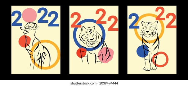 Tiger postcard 2022, with abstract figures, Chinese New year.For a postcard, poster, template