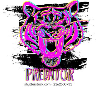 Depredador de tigres sobre el fondo del pincel con Icono de tigre Ilustración, tipografía - vector