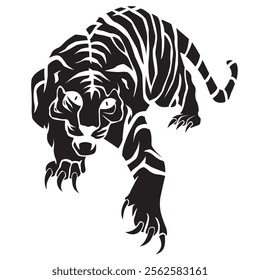 Tiger preparing to attack. Vector illustration. Tiger and jaguar on white background. Tiger tattoo.