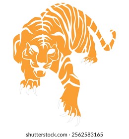 Tiger preparing to attack. Vector illustration. Tiger and jaguar on white background. Tiger tattoo.