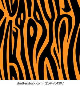 Tiger print, animal skin, seamless pattern with tiger stripes. Vector Illustration for printing, backgrounds, covers, packaging, greeting cards, posters, stickers, textile and seasonal design.