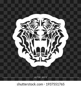 Impresión de tigres al estilo boho. Cara de tigre de estilo polinesio. Vector 