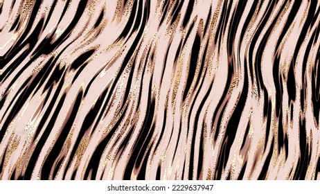 Tiger print pattern background design with natural animal texture and gold stripes.