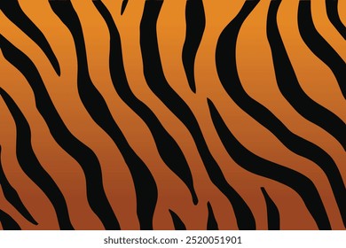 Tiger print pattern or tiger skin texture vector. Abstract black stripes pattern on orange gradient background.