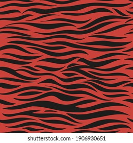 Tiger print strip of skin pattern,Endless animal pattern in abstract stripes style in black and red,Vector illustration seamless swatch in the swatches panel for textile, fabric, fashion bags 