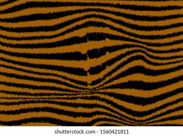 Tiger print vector. Wavy brush black stripes on brown canvas. Textured striped pattern. Geometric design with optical lines. Zebra, tiger, cat skin print. 