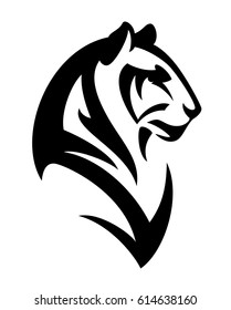 Tiger Profile Head - Black And White Animal Vector Portrait