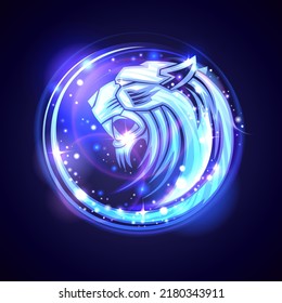 Tiger profile portrait on vector shiny poster, magic stars style