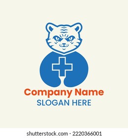 Tiger Pulse Logo Negative Space Concept Vector Template. Panther Holding Pulse Symbol