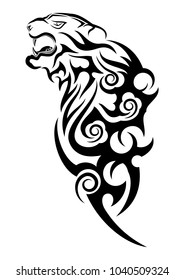 Tiger in rage. Black tribal tattoo. Vector illustration of the head of a tiger.