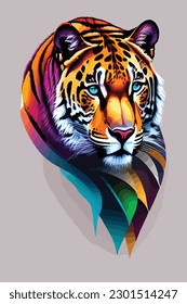 a tiger rainbow art light gradient vibrant texture concept vector illustration