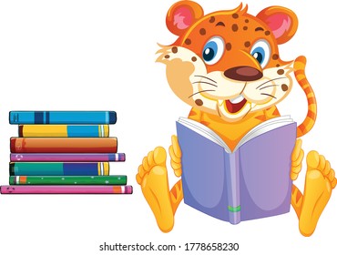 A Tiger Is Reading A Book Cartoon vector art and illustration