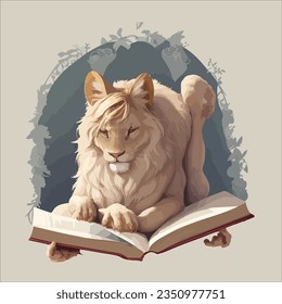 A tiger is reading a book in its mind vector design illustator